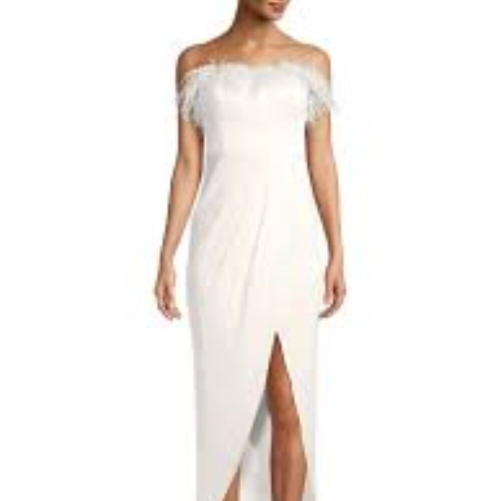 Aidan Mattox ivory white strapless feather bridal gown dress size 2